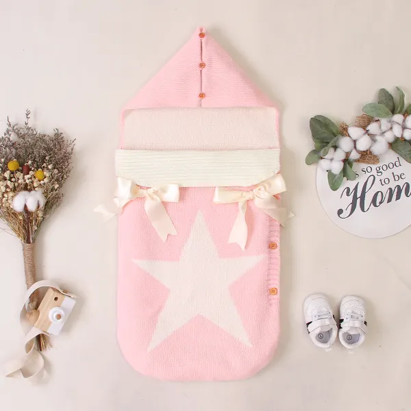 Newborn Baby Star Knitted Wrap Swaddle Blanket Hooded Sleeping Bag Envelope Sleep - Lukalula.com 