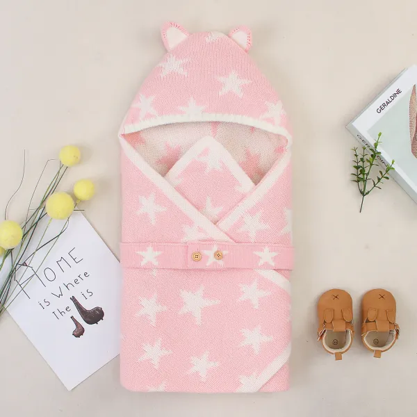 Newborn Baby Star Knitted Wrap Swaddle Blanket Hooded Sleeping Bag Envelope Sleep - Lukalula.com 