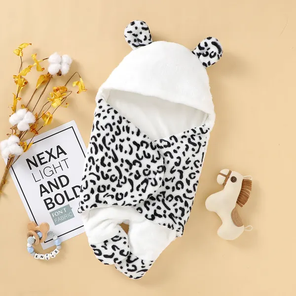 Baby Animal Print Blanket Swaddle Wrap Cotton Plush Hooded Sleeping Bag - Lukalula.com 