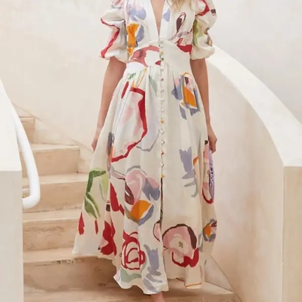 Maternity Chiffon Floral Print Long Beach Maxi Dress - Lukalula.com 