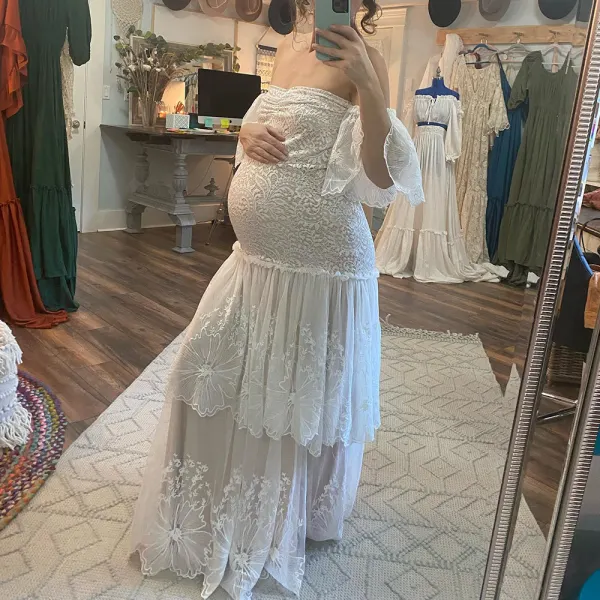 Maternity White Lace OfftheShoulder Photoshoot Dress