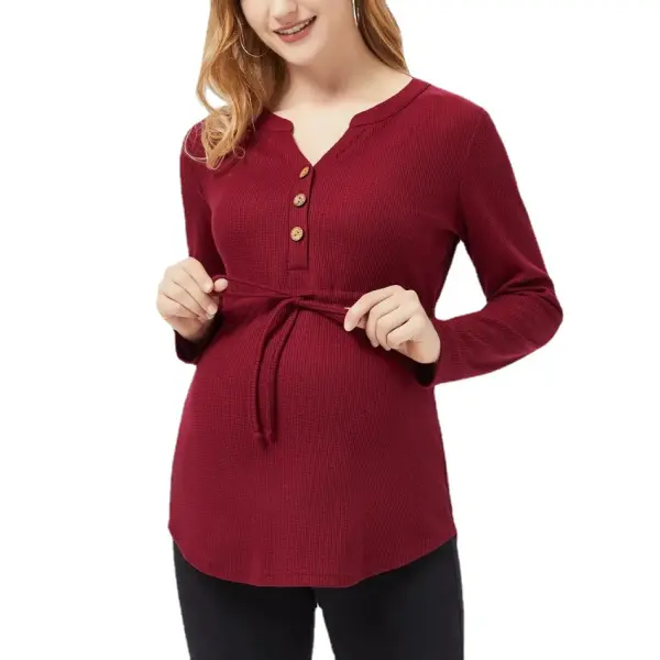 Maternity Solid Color Long Sleeve Breastfeeding Top - Lukalula.com 