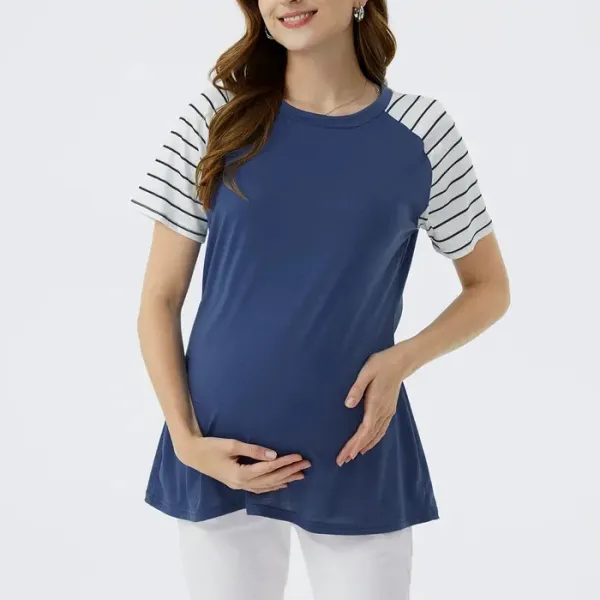 Maternity Round Neck Short Sleeve Cotton T-Shirt - Lukalula.com 