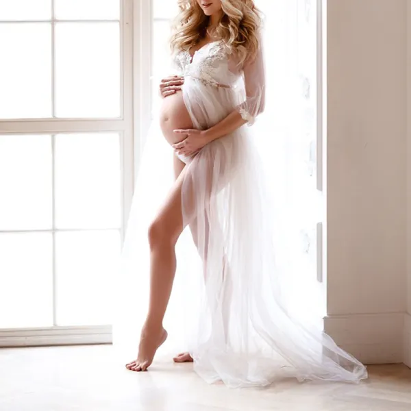 Shop Discounted Maternity Sexy Lace Deep V Neck  Photoshoot Dress Online at lukalula.com 