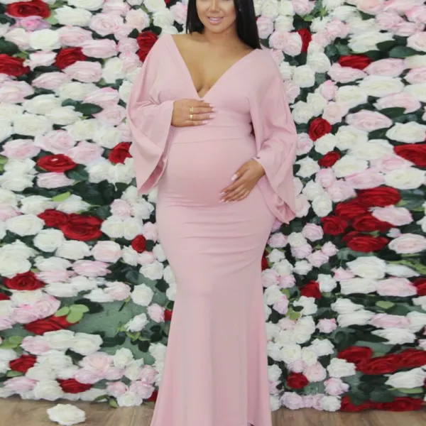 Shop Discounted Maternity Long Sleeve Angel Gown Blush Pink Photoshoot Dress online at lukalula.com 