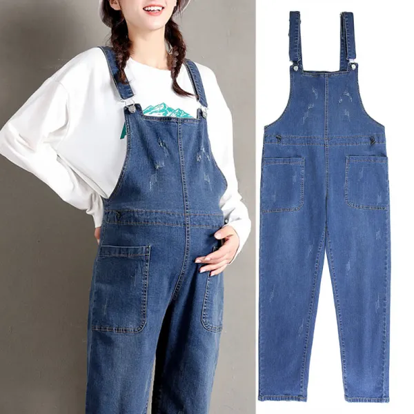 Maternity Plus Size Spring And Autumn Loose Suspender Jeans - Lukalula.com 
