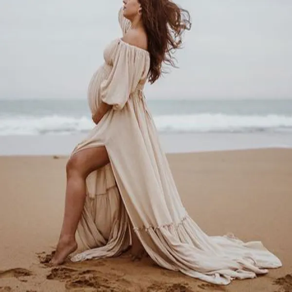 Maternity Off Shoulder Split Maxi Photoshoot Dress