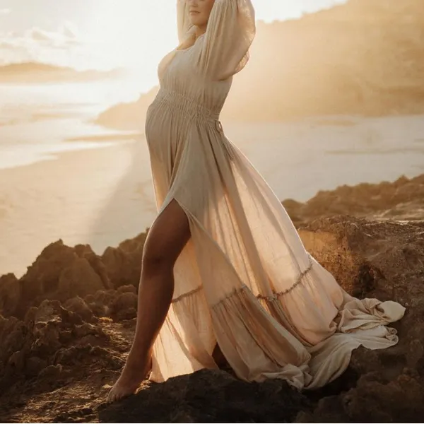 Maternity Off Shoulder Split Maxi Photoshoot Dress