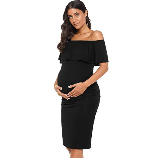 Maternity Off-the-Shoulder Ruffle Sleeveless Bodycon Dress - Lukalula.com 
