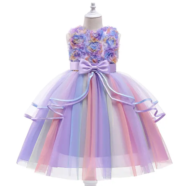 Mesh Floral Bow Puff Princess Dress - Lukalula.com 