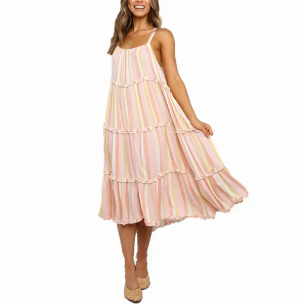 Maternity Rainbow Striped Slip Maxi Dress - Lukalula.com 