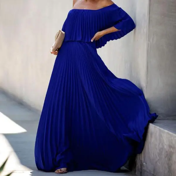 Maternity Off Shoulder Pleated Maxi Dress - Lukalula.com 