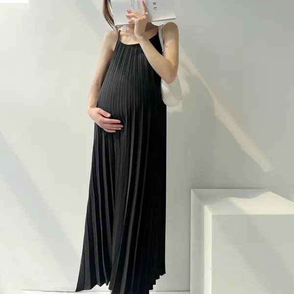 Maternity Multicolor Pleated Slip Maxi Dress - Lukalula.com 