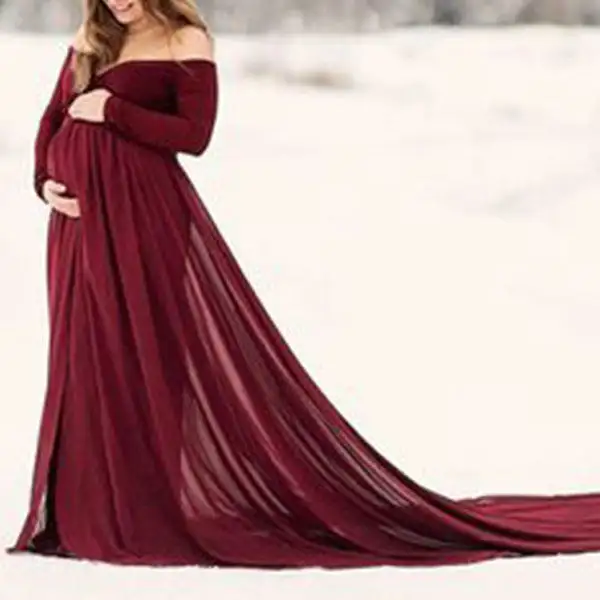 Shop Discounted Maternity Sexy Boat Neck Pure Color Dress on Lukalula.com 