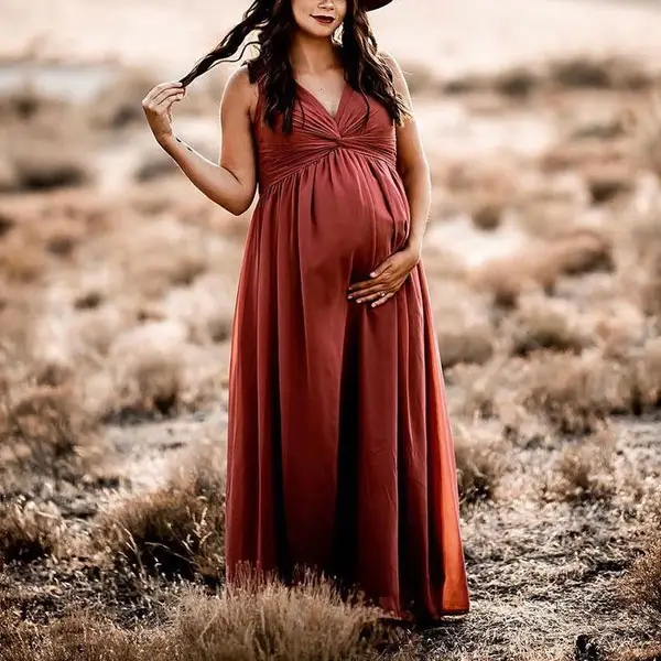 Maternity Deep V-neck Sleeveless Maxi Photoshoot Dress - Lukalula.com 