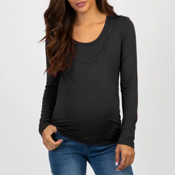 Maternity Round Neck Long Sleeve T-Shirt - Lukalula.com 