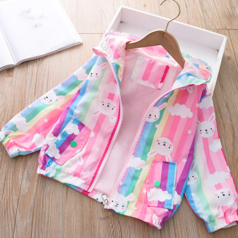 ?2Y-8Y】Girls Fashion Cartoon Unicorn And Bunny And Flower Print Hooded Jacket