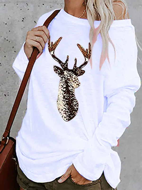 Medium length irregular t-shirt with elk print - Luvyle.chimpone.com 