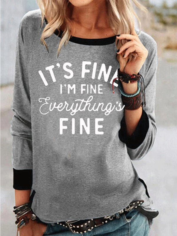 

Letter Print Round Neck Long Sleeve Loose T-shirt