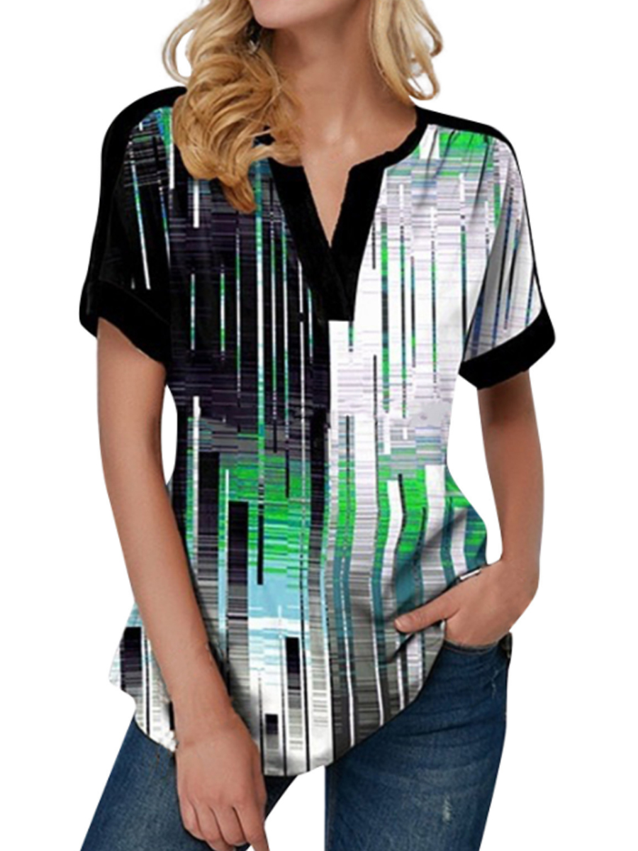 Ladies V-neck Printed Short-sleeved Casual T-shirt