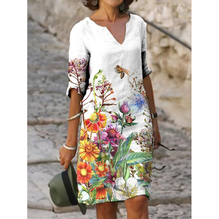 

Ladies V-neck Floral Print Fashion Shift Dress