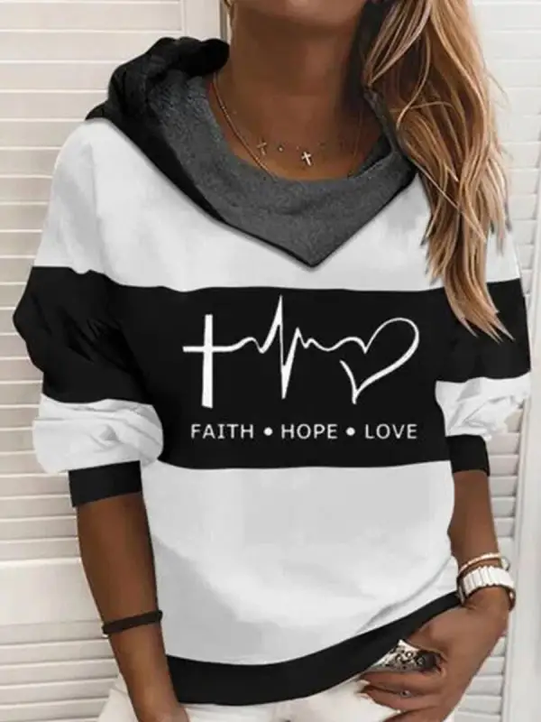 Casual Letter Print Loose Long Sleeve Hoodie - Funluc.com 