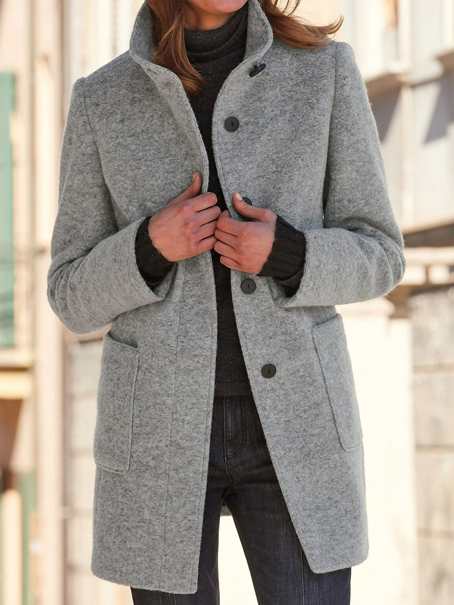 Double pocket Single breasted Casual Woolen Coat
