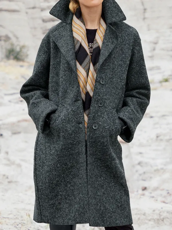 Повседневное однотонное пальто с длинными рукавами и лацканами - Funluc.com 