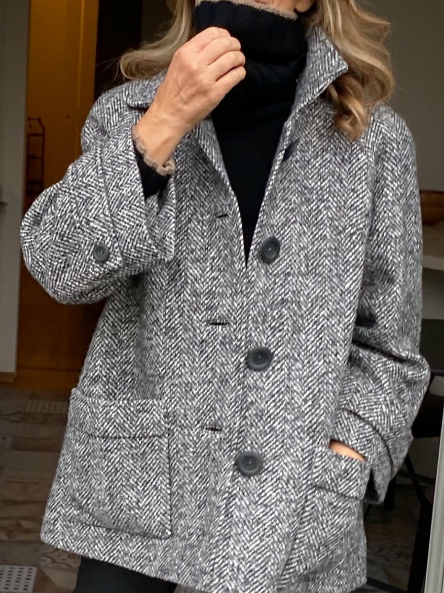 Single-breasted Double-pocket Loose Woolen Coat