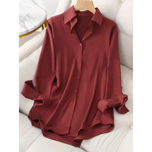 Lapel Single-breasted Solid Color Long-sleeved Blouse - Chrisitina.com 