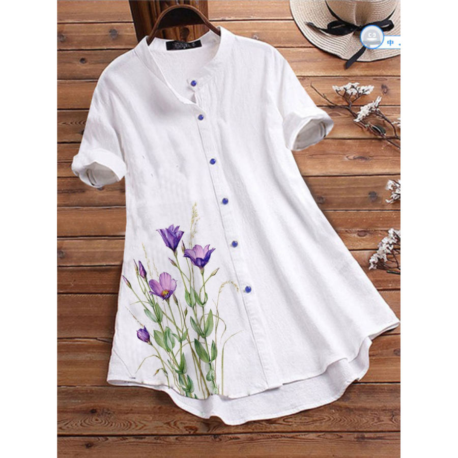 

Повседневная свободная блуза с короткими рукавами и цветочным принтом