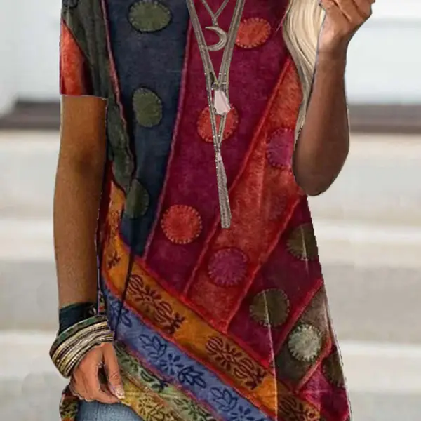 Round Neck Retro Print Casual Short-sleeved T-shirt - Cotosen.com Round Neck Retro Print Casual Short-sleeved T-shirt - Cotosen.com