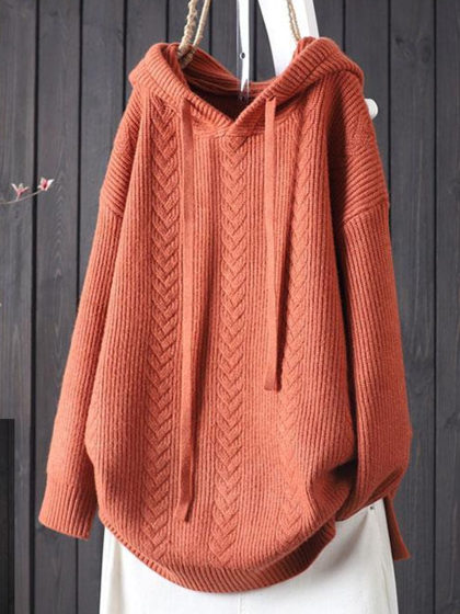 Pure Color Hooded Casual Knitted Pullover