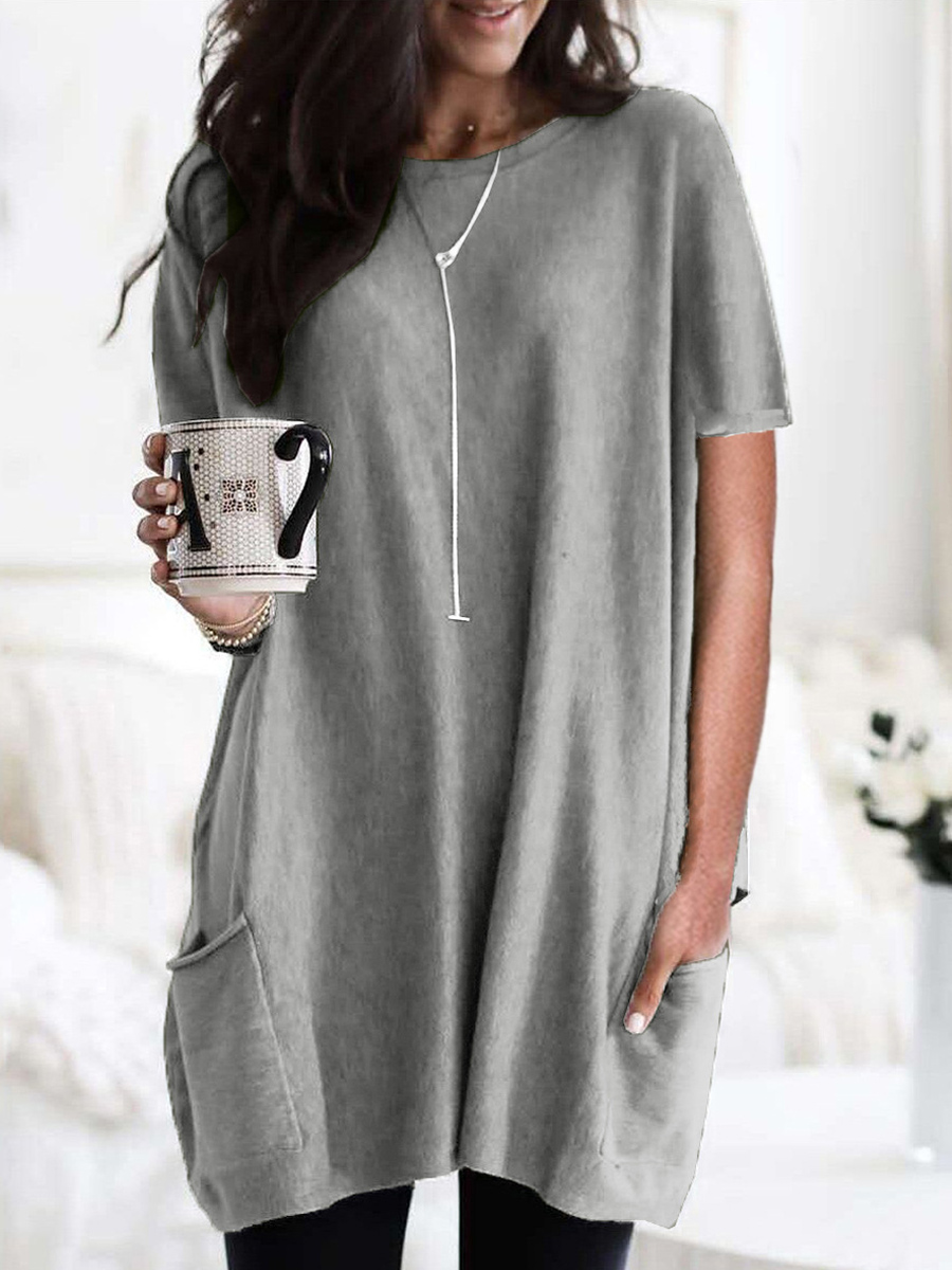 Round Neck Loose Casual Solid Color Short Sleeve T shirt