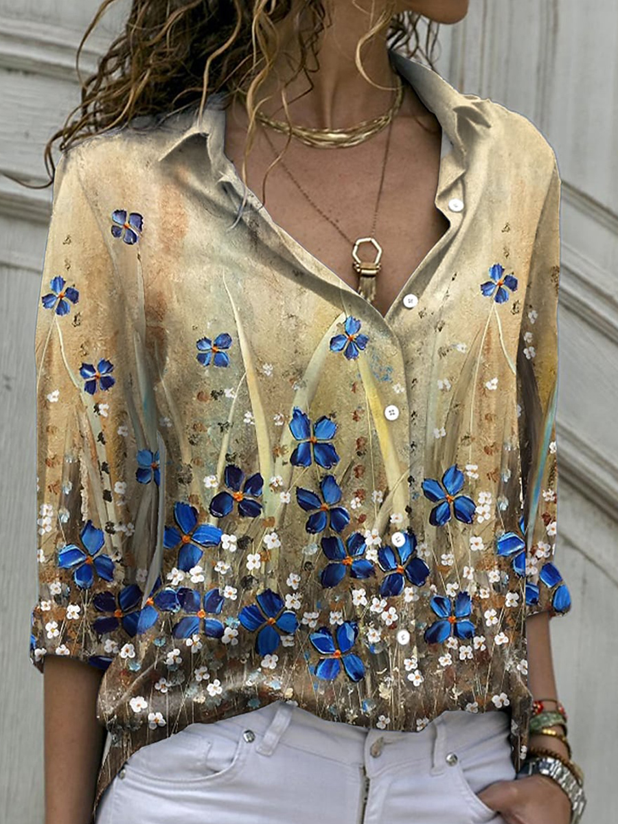 Casual Loose Floral Print Long Sleeve Blouse