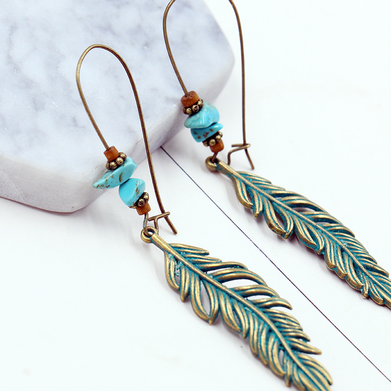 Vintage Metal Feather Long Earrings