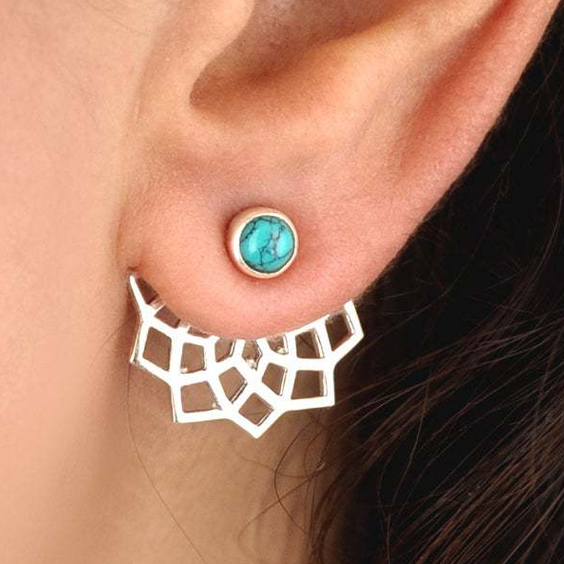 Trendy Turquoise Boho Lotus Stud Earrings