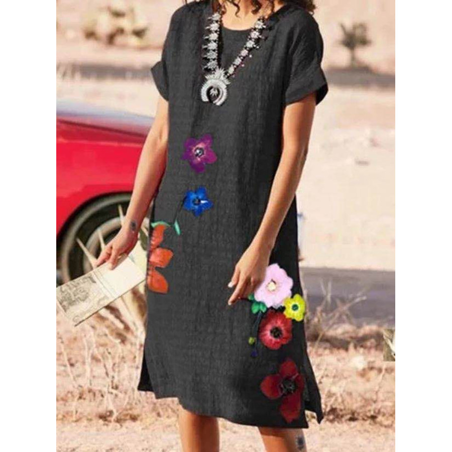 

Casual Round Neck Short Sleeve Print Midi Dress