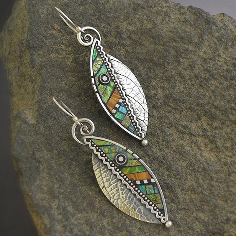 Abstract Creative Rainbow Green Leaf Earrings