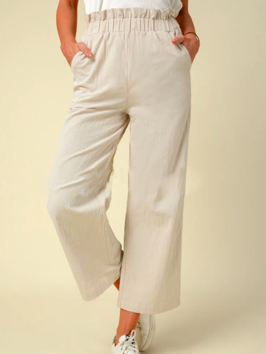 Loose Casual Solid Color Elastic Waist Pants