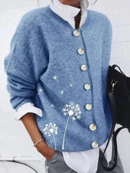 Dandelion Print Casual Knit Cardigan