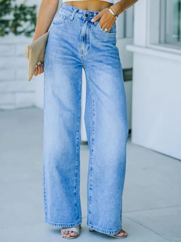 Vintage Casual Solid Color Wide Leg Jeans - Cominbuy.com 