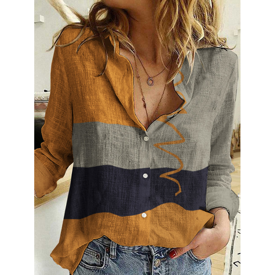 

Loose Casual Color Block Printed Long Sleeve Blouse