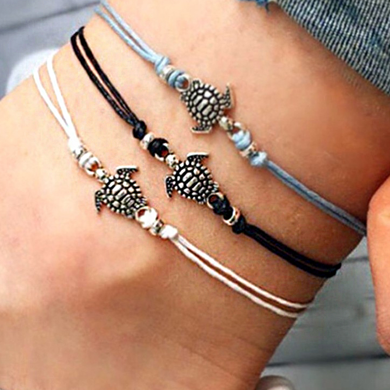 Vintage Wax Rope Turtle Anklet