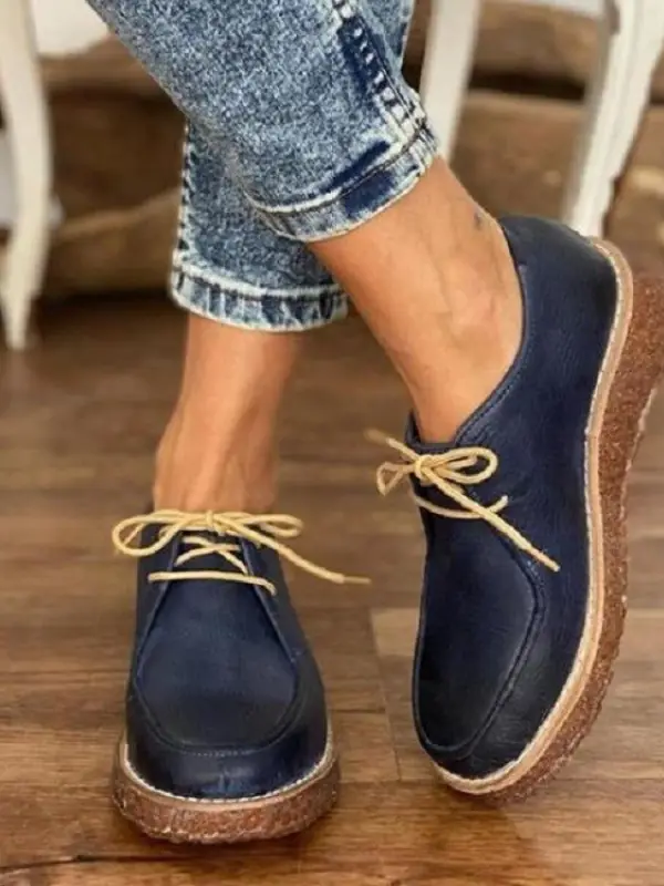 Casual Bullock Thick Soled Ladies Leather Shoes - Oasisjoy.com 