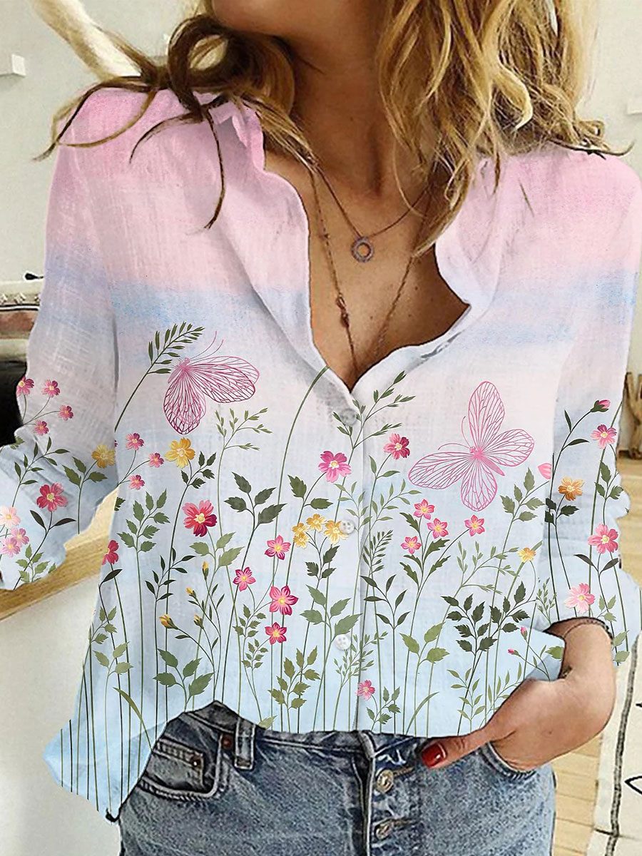 2022 New Spring Fashion Long sleeved Printed Shirt Loose Plus Size Women's Clothing