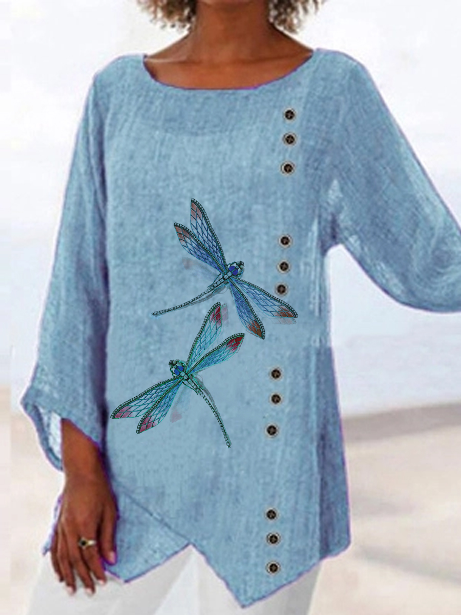 Casual Printed Long sleeved Dragonfly Blouse
