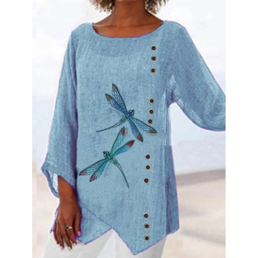 

Casual Printed Long-sleeved Dragonfly Blouse