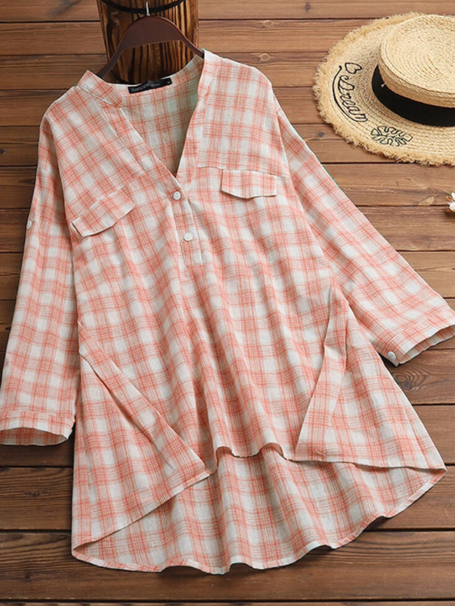 Loose Casual Check Lapel Long Sleeve Shirt
