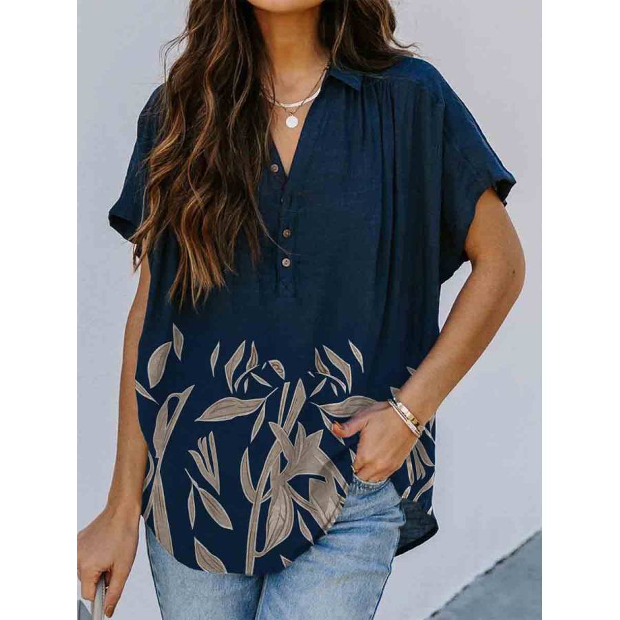 

Vintage Floral Print Casual Lapel Short Sleeves Blouse
